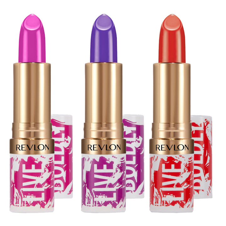 Revlon Bold Babes Gift Set showing 3 lipsticks in box with bold colours and silky formula, perfect for gifting or everyday wear