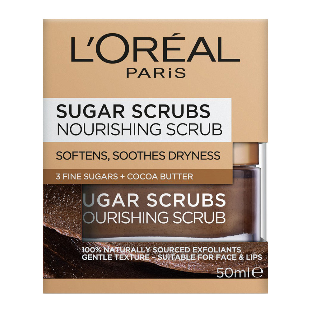 L’Oréal Sugar Scrubs Nourishing Scrub – exfoliating face scrub with three fine sugars and cocoa butter, Blush Fiji