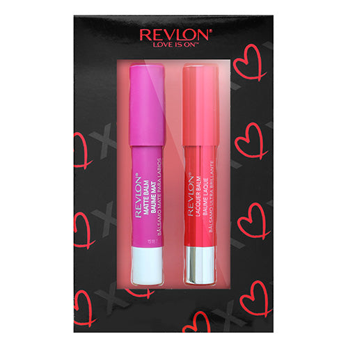 Revlon 2pc Balm Set with Matte Balm Passionate and Lacquer Balm Provocateur – hydrating, twist-up crayons with bold colour