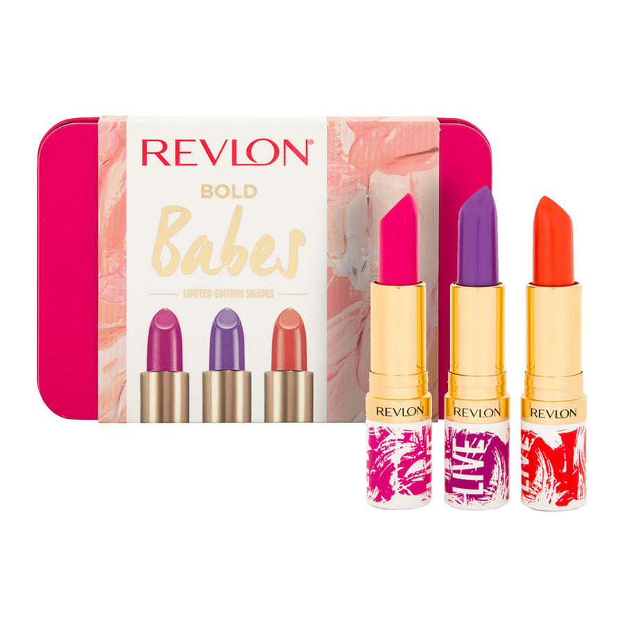 Revlon Bold Babes Gift Set with 3 lipsticks: BOSS LADY, KILLIN IT, SHE-NOMENON – bold colour, hydration & silk feel.