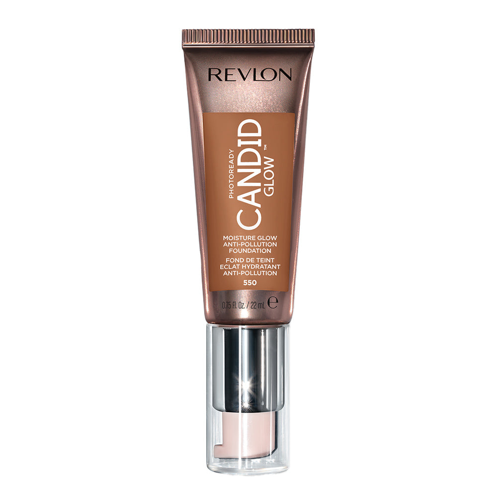 Revlon Candid Glow in 550 Mocha – hydrating dewy foundation with prickly-pear oil, blue light defence & radiant finish