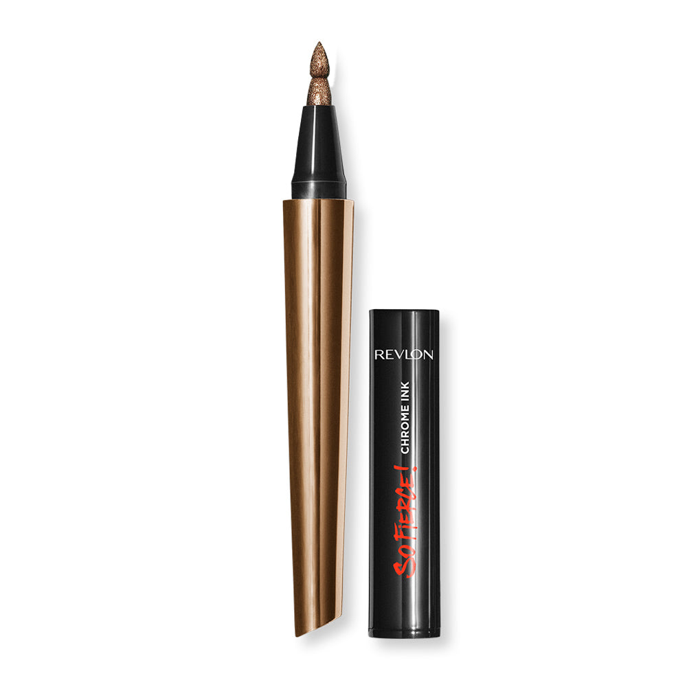 Revlon Chrome Ink Liquid Liner 902 Bronzage – molten bronze liquid eyeliner with shimmer, flexible marker tip & chrome effect