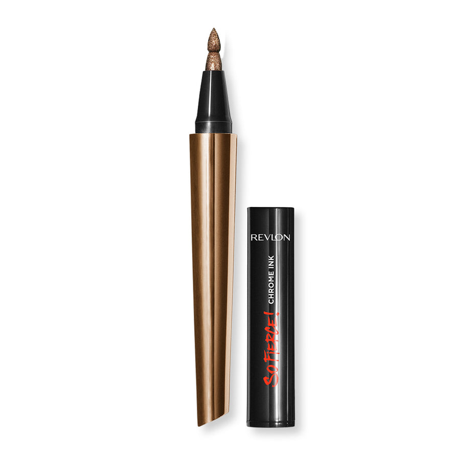 Revlon Chrome Ink Liquid Liner 902 Bronzage – molten bronze liquid eyeliner with shimmer, flexible marker tip & chrome effect