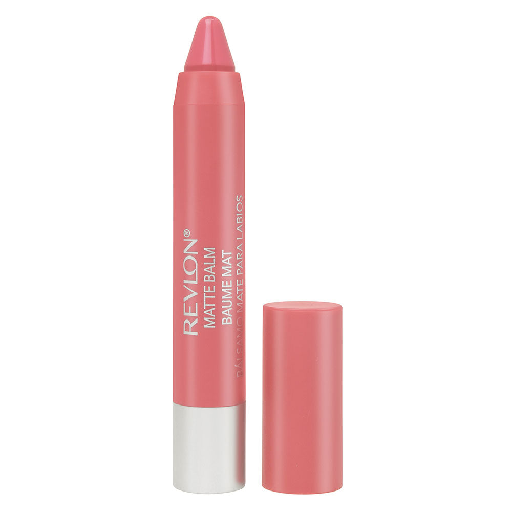 Revlon Matte Balm in 205 Elusive – soft pink matte crayon with shea butter for bold pigment, hydration, and a weightless finish