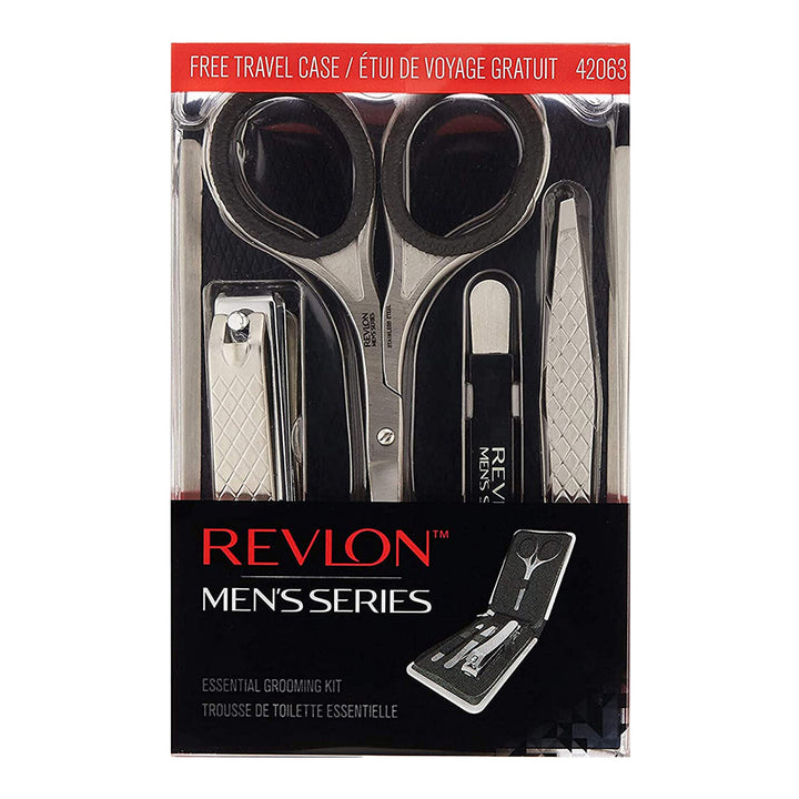 Revlon Men's 4pc Grooming Kit with stainless tools for trimming, tweezing, filing and shaping