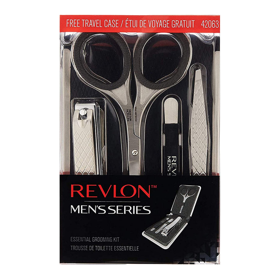 Revlon Men's 4pc Grooming Kit with stainless tools for trimming, tweezing, filing and shaping